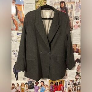 Double Breasted Charcoal Houndstooth Blazer